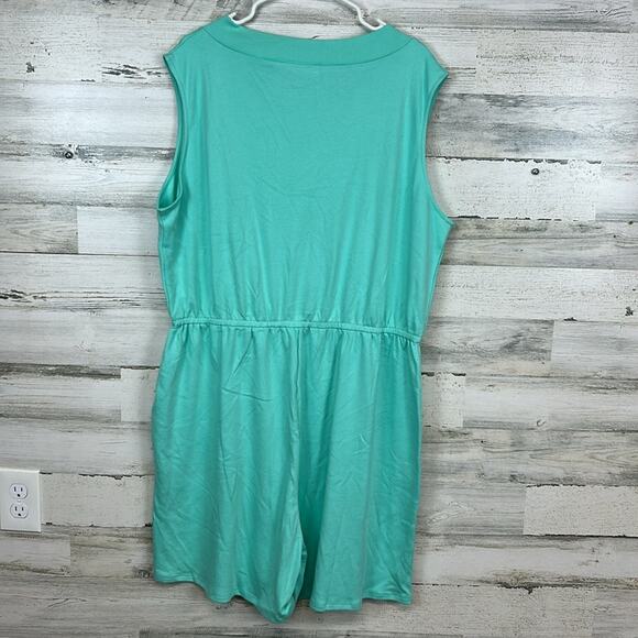 New Zenana Cotton Sleeveless V Neck Romper with Pockets Mint Green Size 3X - Picture 4 of 7